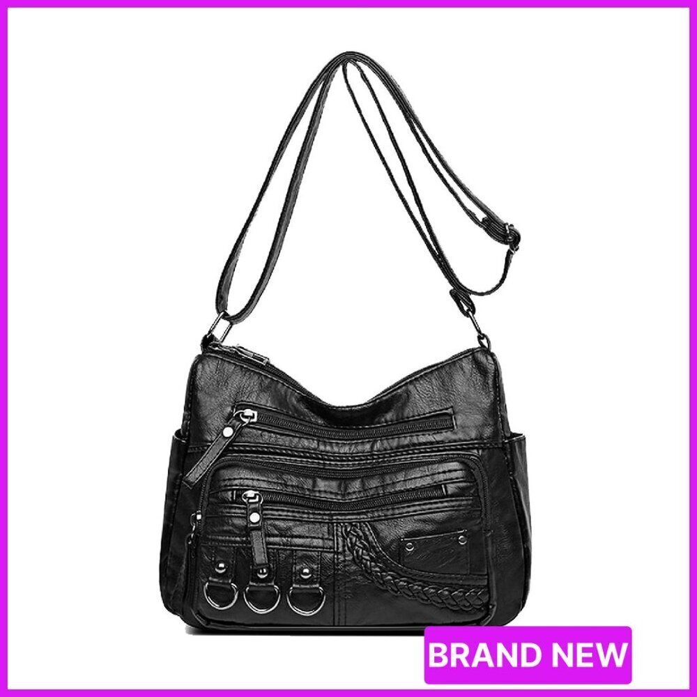 Vintage Medium Hobo Bag Soft PU Leather Multi-Pocket Adjustable Strap